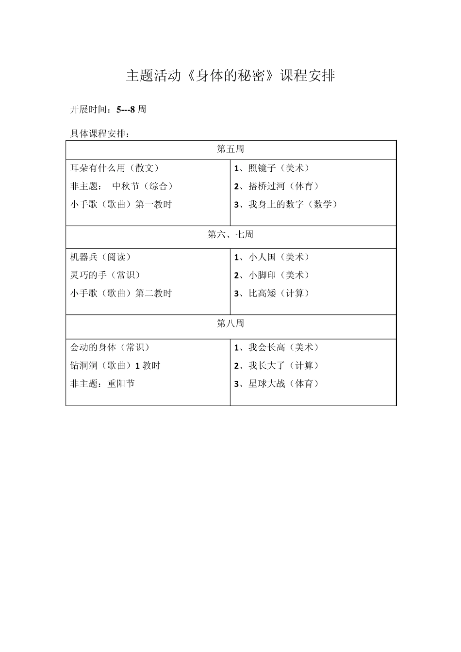 中班上半学期主题课程安排_第2页