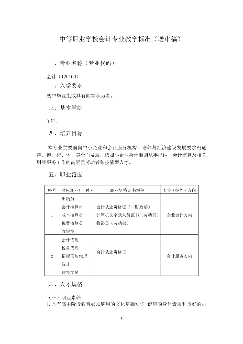 中等职业学校会计专业教学标准(请着重查看标黄部分)_第1页