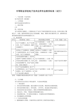 中等职业学校电子技术应用专业教学标准(国标)