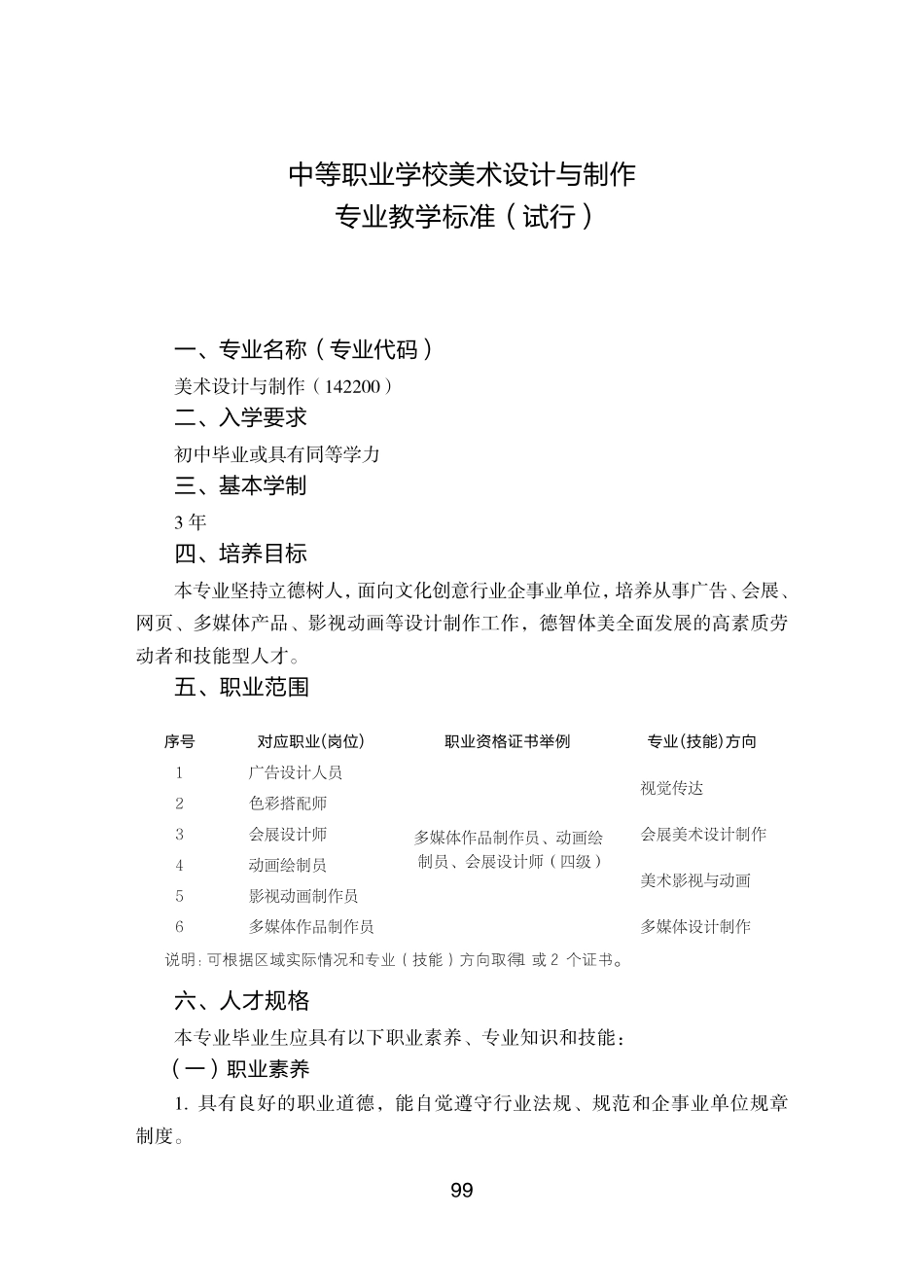 中等职业学校美术设计与制作专业教学标准试行_第1页