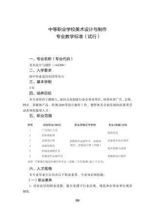 中等职业学校美术设计与制作专业教学标准试行