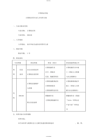 中等职业学校计算机应用专业人才培养方案