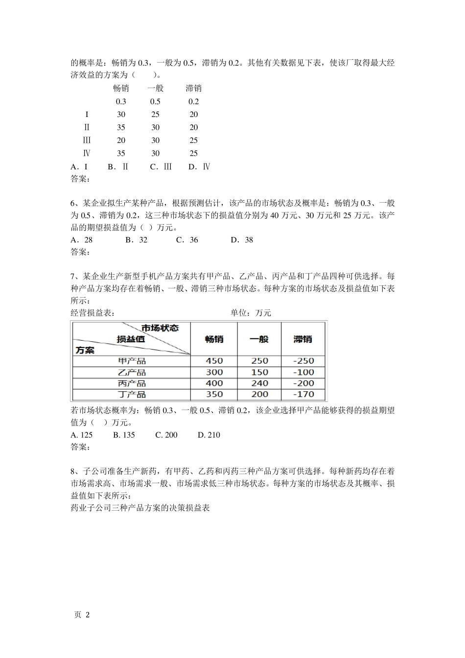 中级经济师工商管理专业知识与实务计算题汇总_第2页