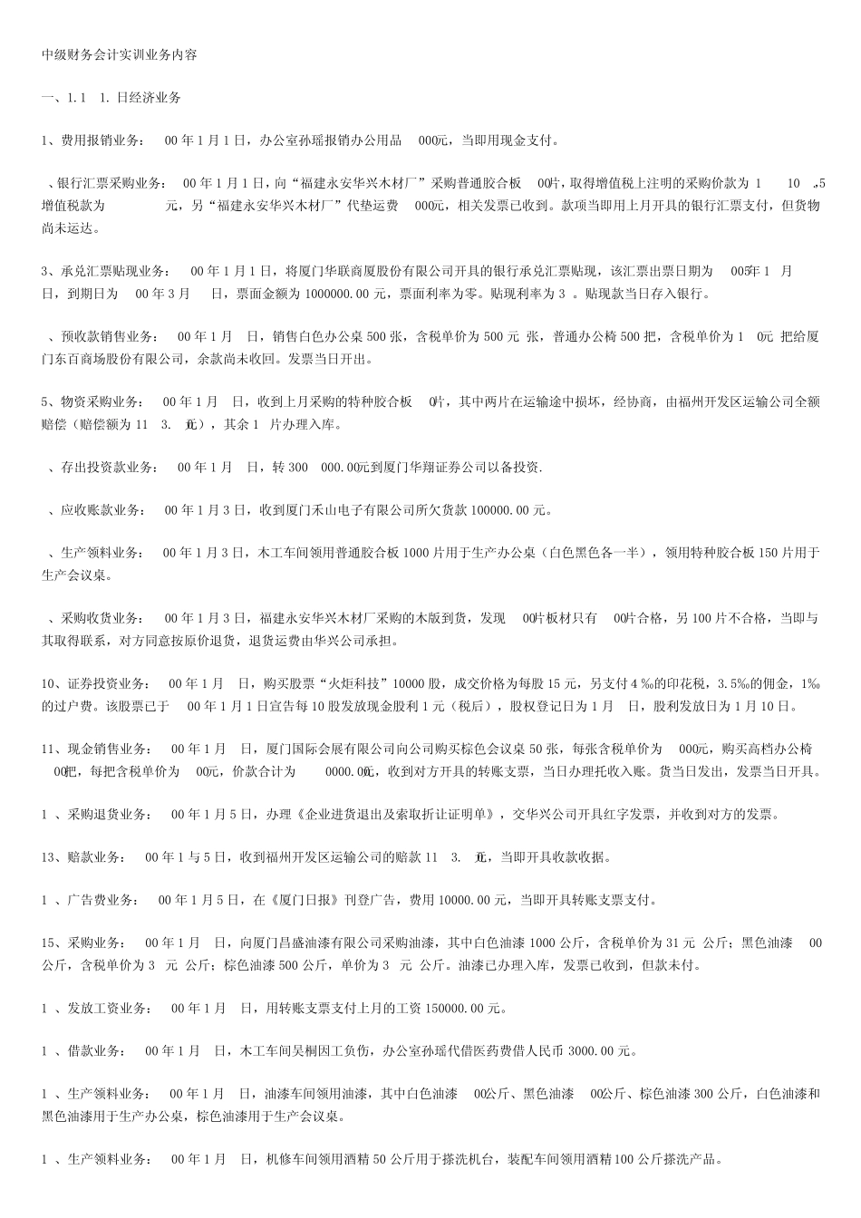 中级财务会计实训业务内容_第1页