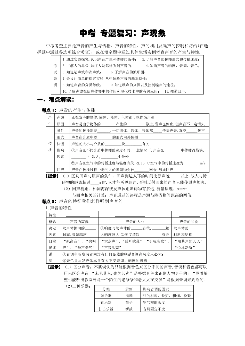 中考专题复习：声现象_第1页