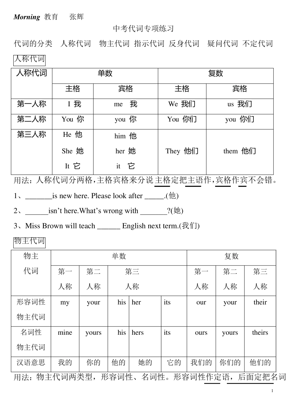 中考代词专项突破_第1页