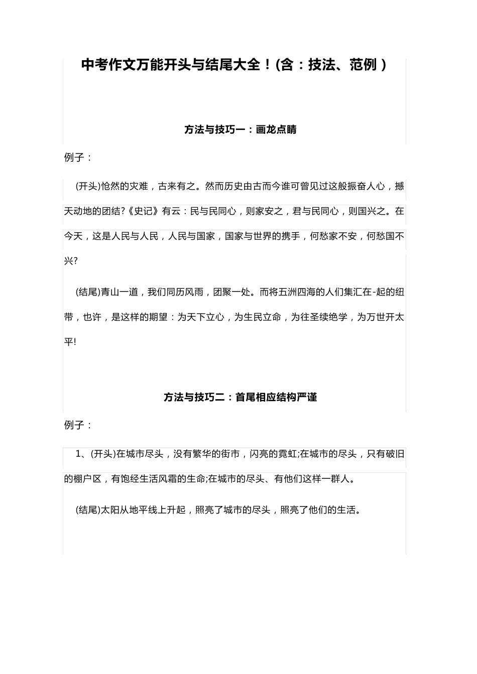 中考作文万能开头与结尾大全!(含：技法、范例)_第1页