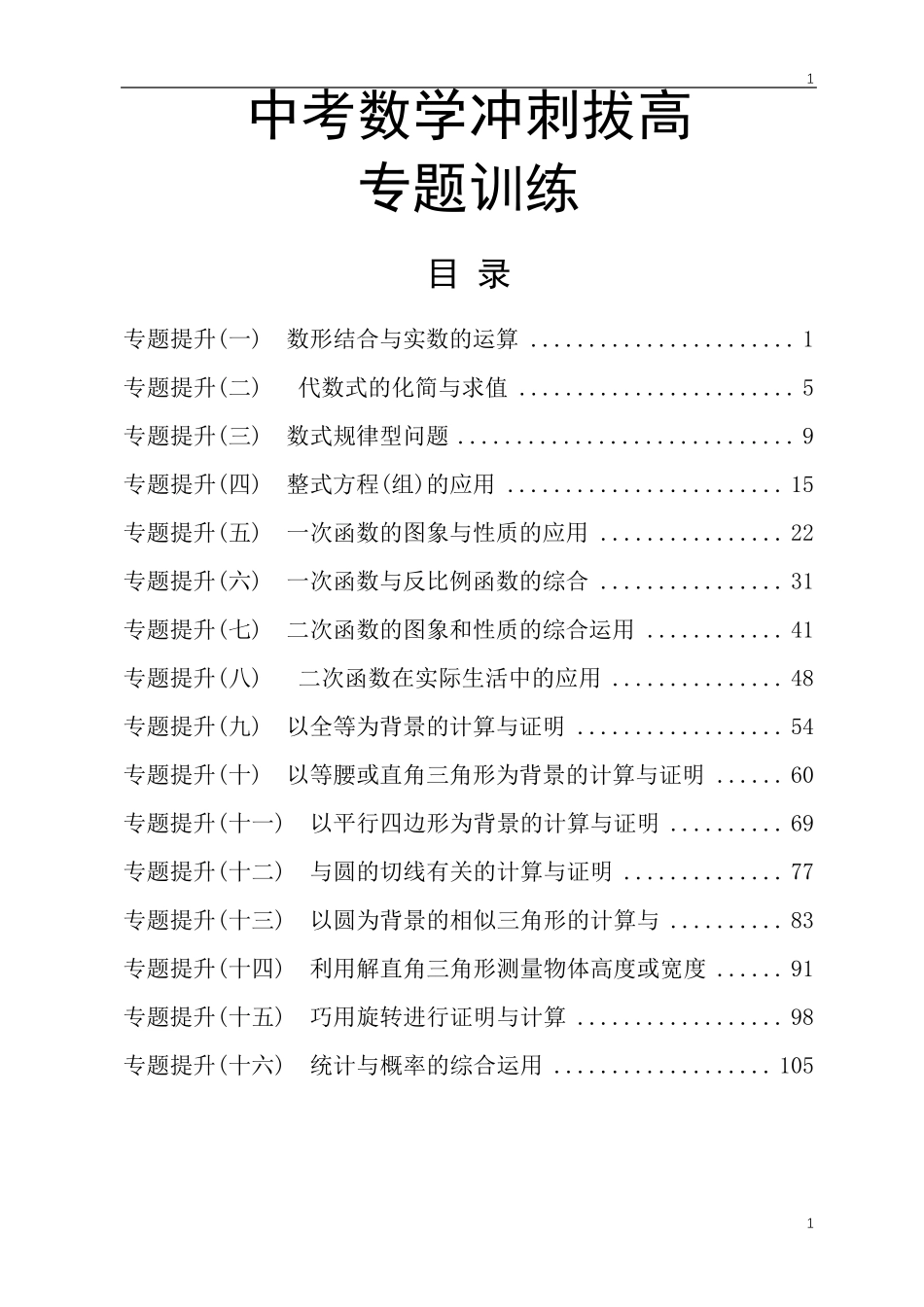 中考初三数学冲刺拔高专题训练_第1页