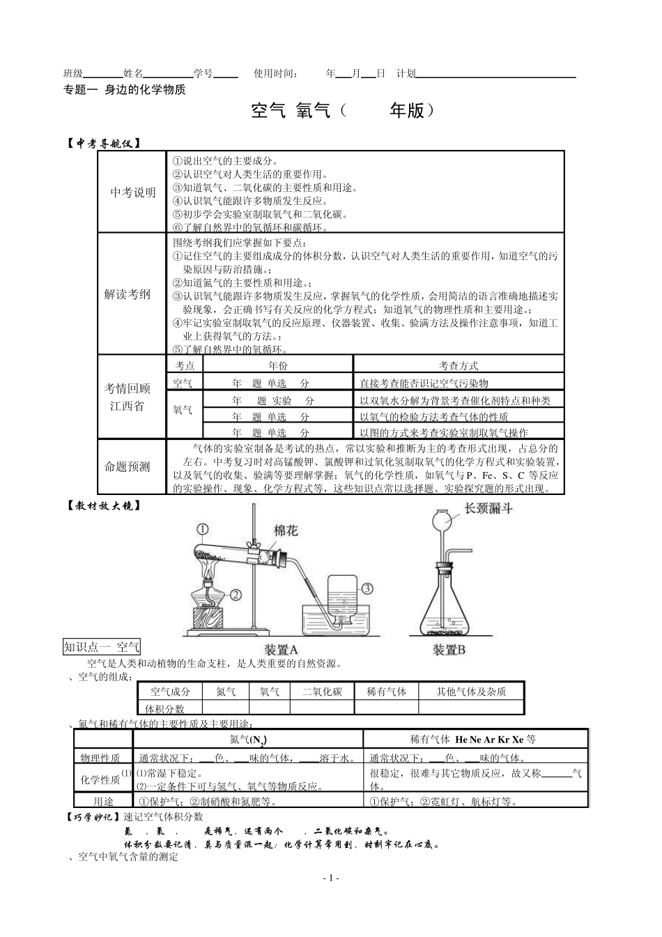中考化学专题复习：空气氧气(2013年版)_第1页