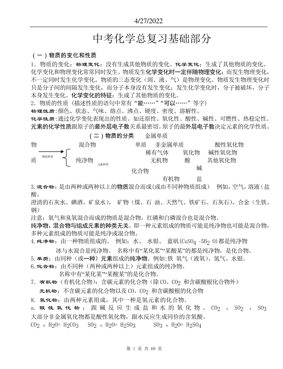 中考化学基础+重点知识点详细总结_第1页