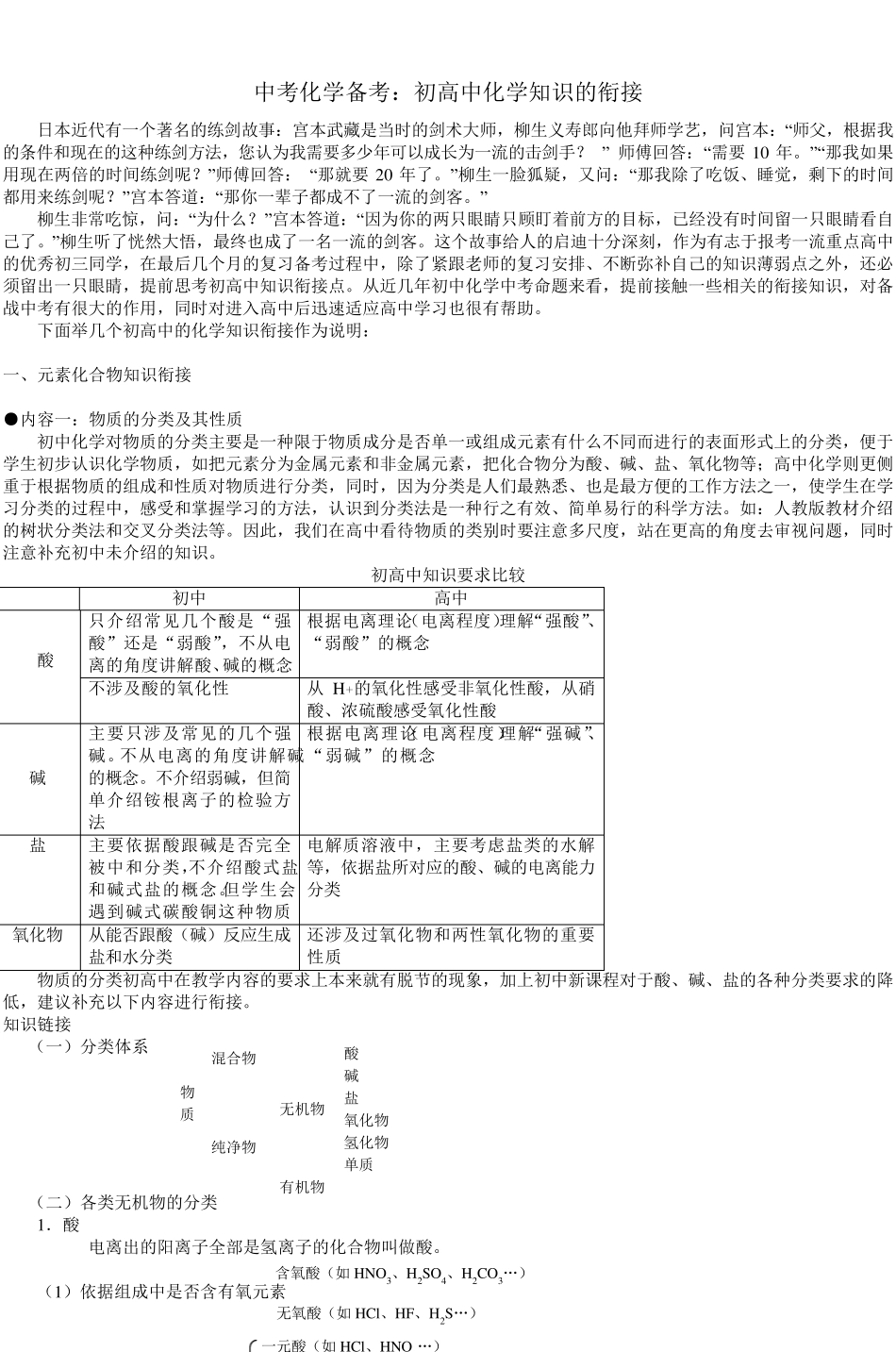 中考化学备考初高中化学知识的衔接_第1页