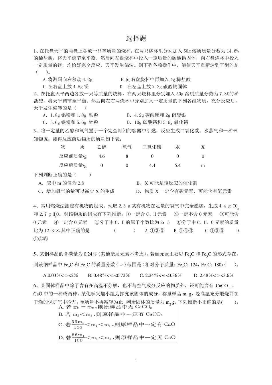 中考化学难题+答案_第1页
