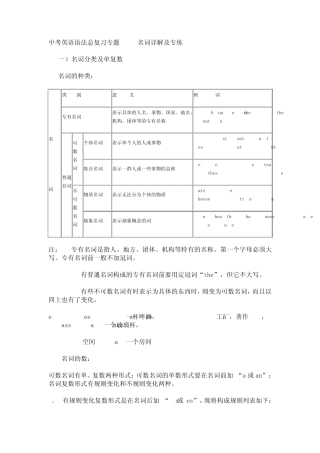 中考名词单复数