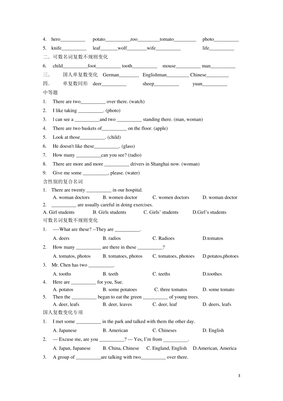 中考名词专项练习题_第3页
