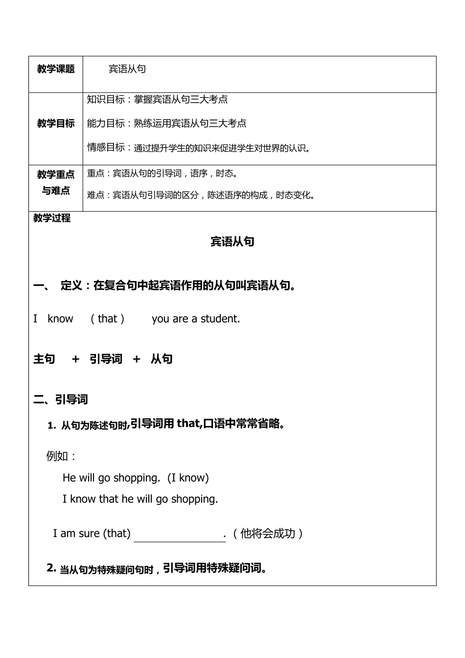 中考宾语从句三大考点_第1页