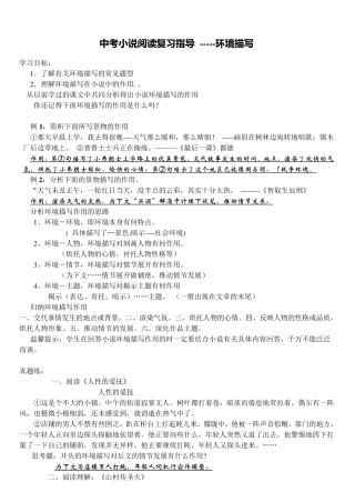 中考小说阅读环境描写专题训练