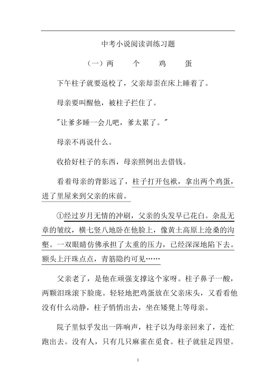 中考小说阅读训练习题_第1页