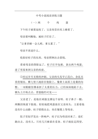 中考小说阅读训练习题