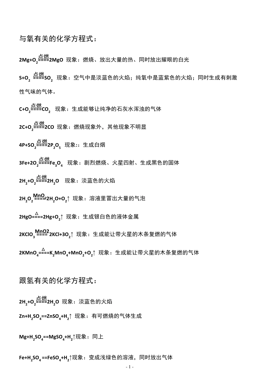 中考必背化学方程式_第1页