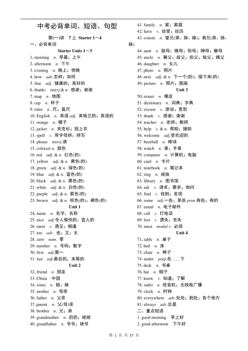 中考必背单词、短语、句型_第1页