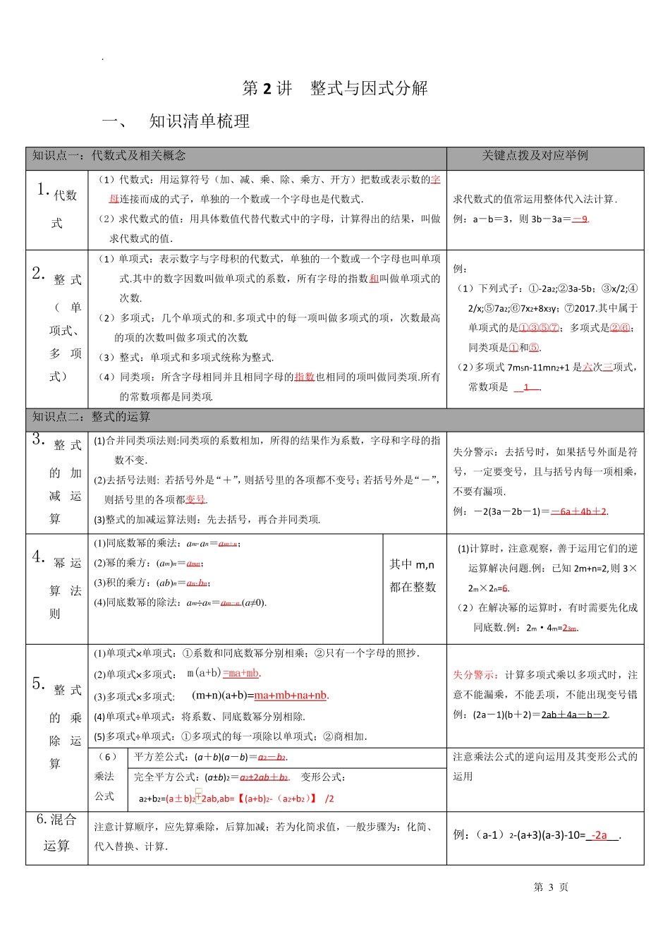 中考数学一轮复习知识点梳理(共27专题)_第3页