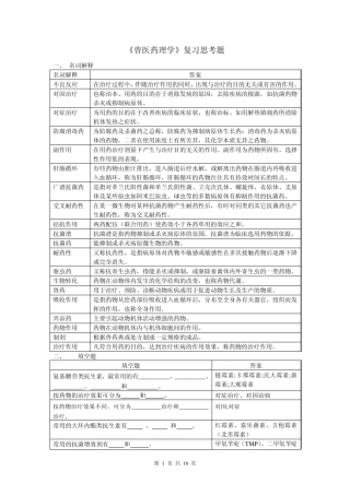 兽医药理学复习思考题2014.06