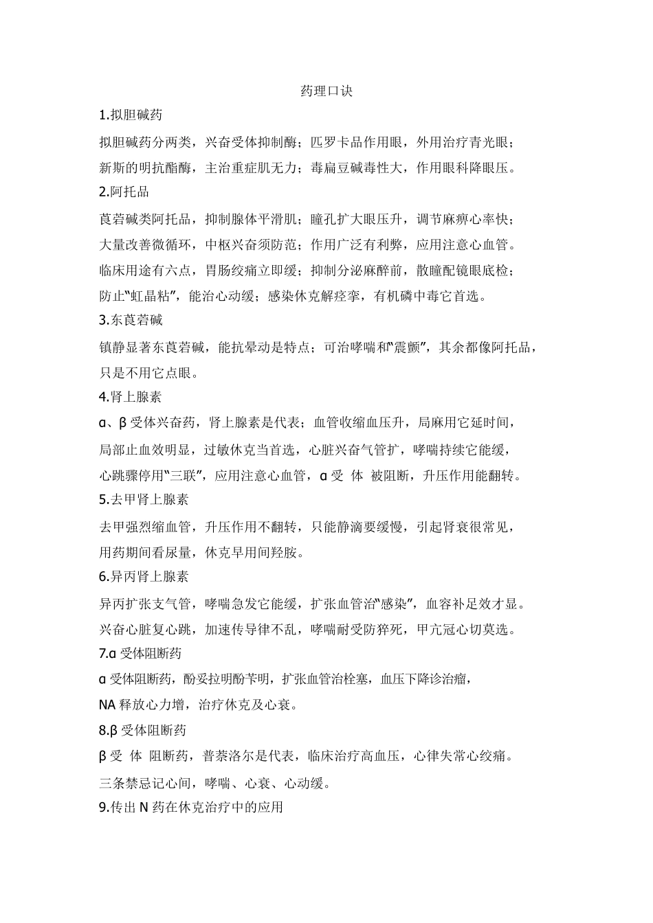 兽医药理学药理口诀_第1页