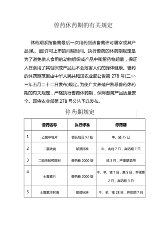 兽药休药期的有关规定