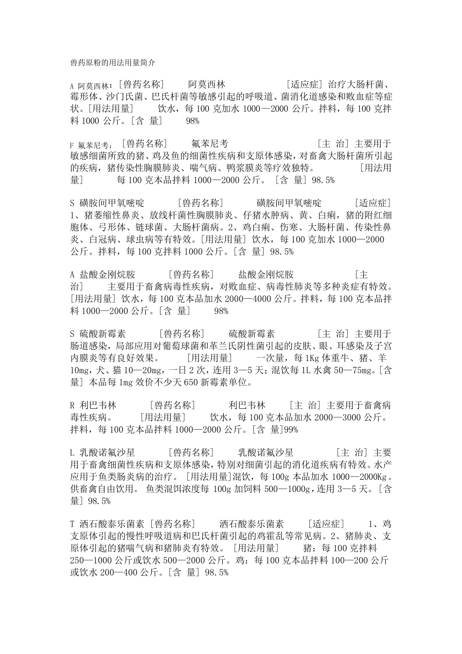 兽药原粉的用法用量简介_第1页
