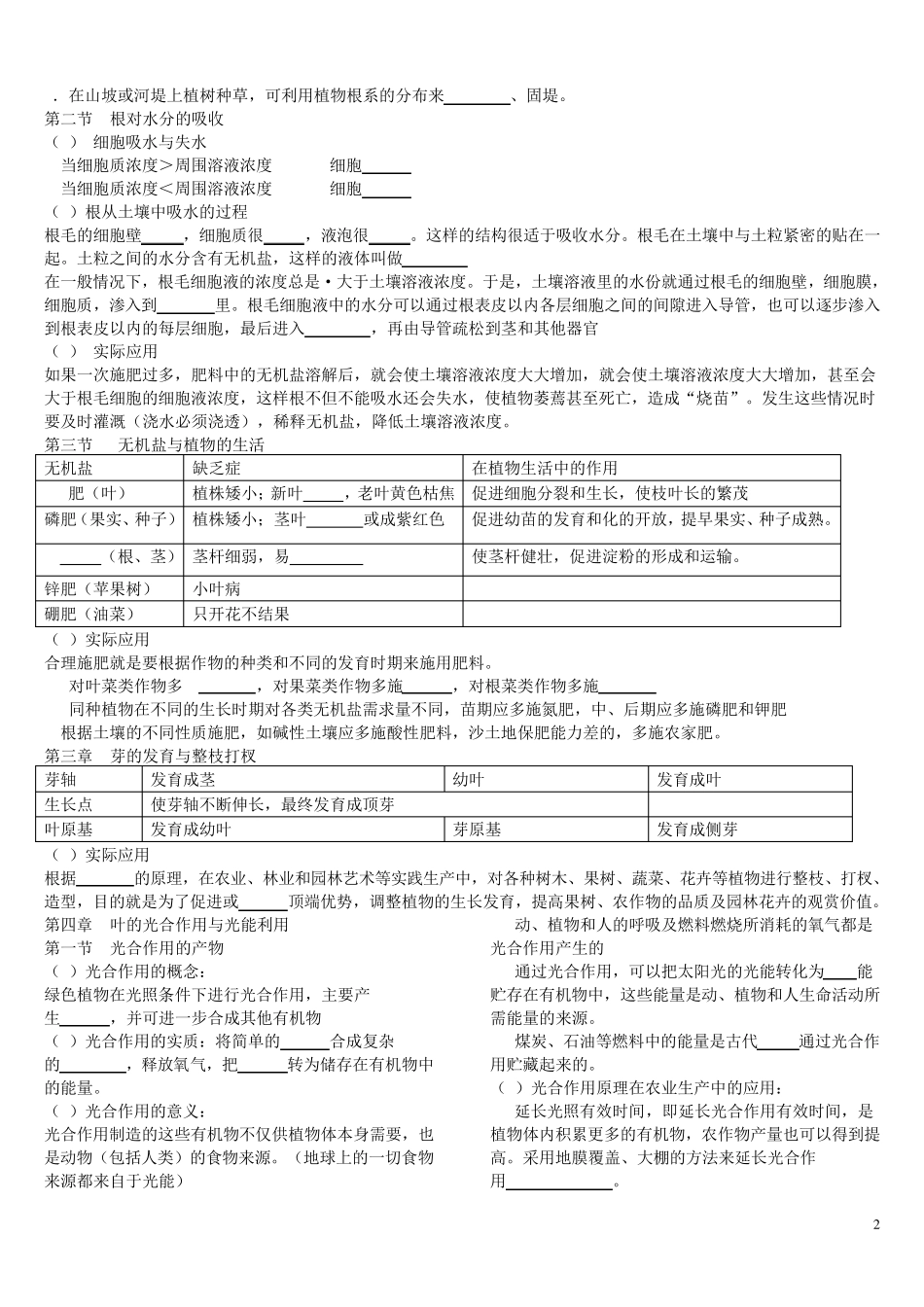 冀教版八年级生物上册知识点梳理((填空版)_第2页