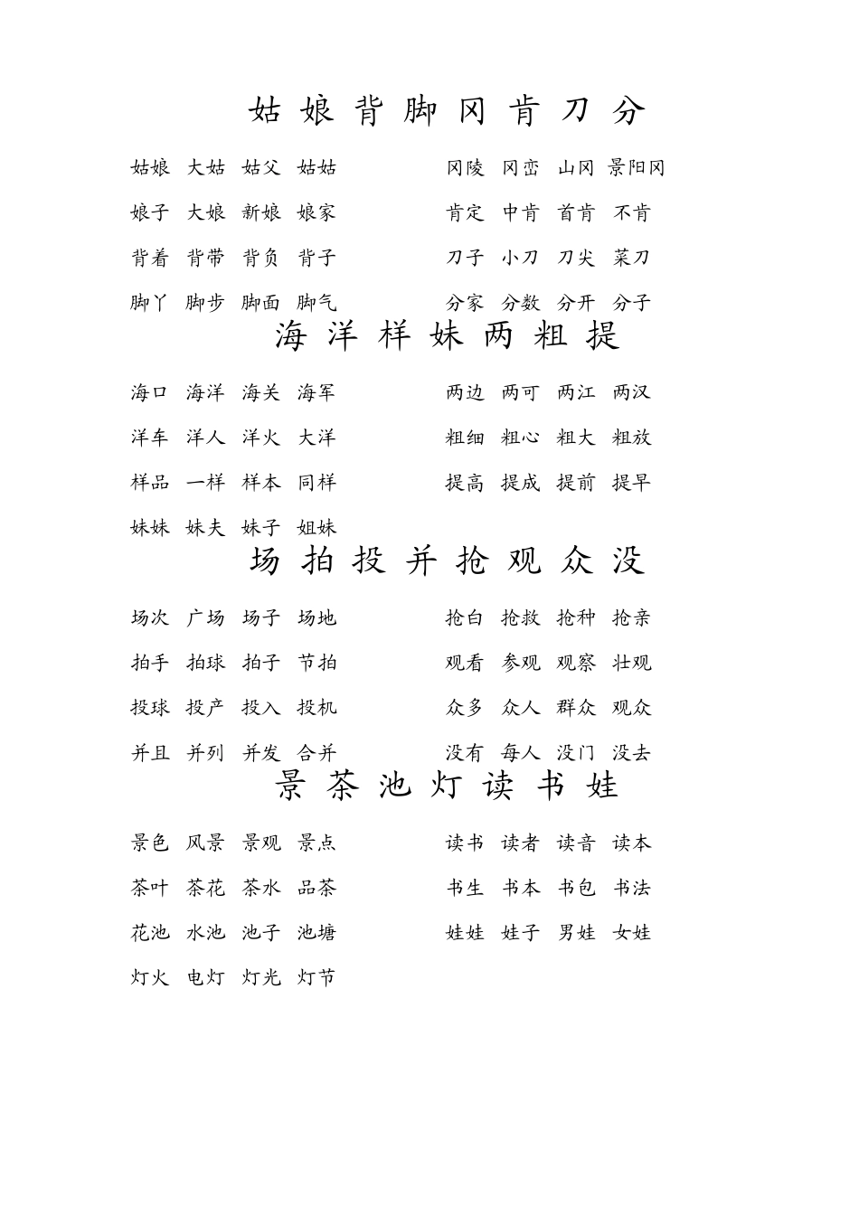 冀教版小学语文二年级(上)生字组词_第2页