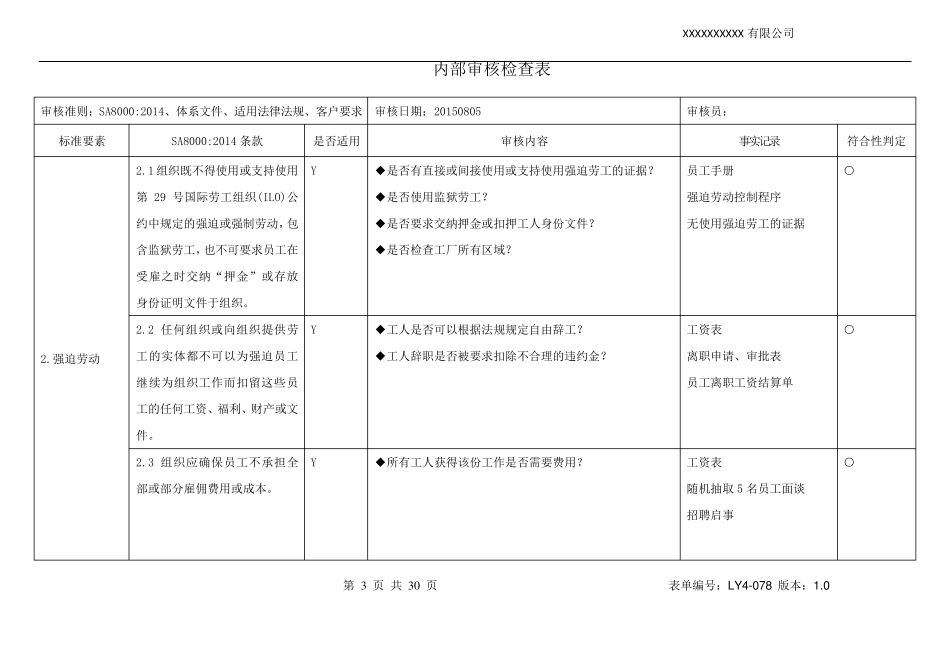 内审检查表SA8000：2014_第3页