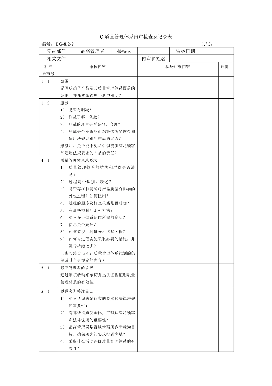 内审检查表范本_第1页