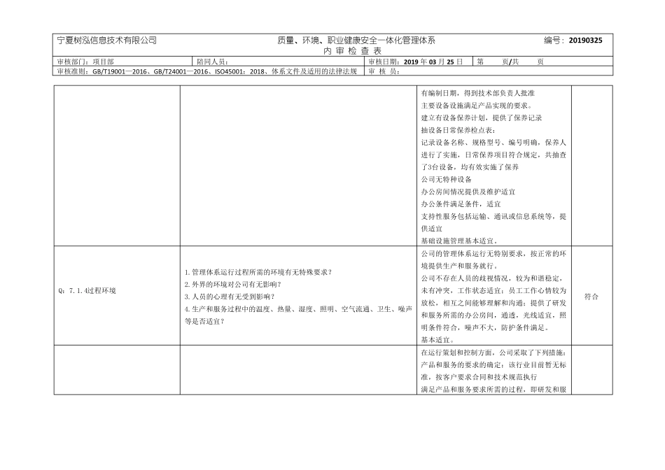 内审检查表—项目部GBT19001—2016、GBT24001—2016、ISO45001：2018质量环境、职业健康安全一体化管理体系_第2页