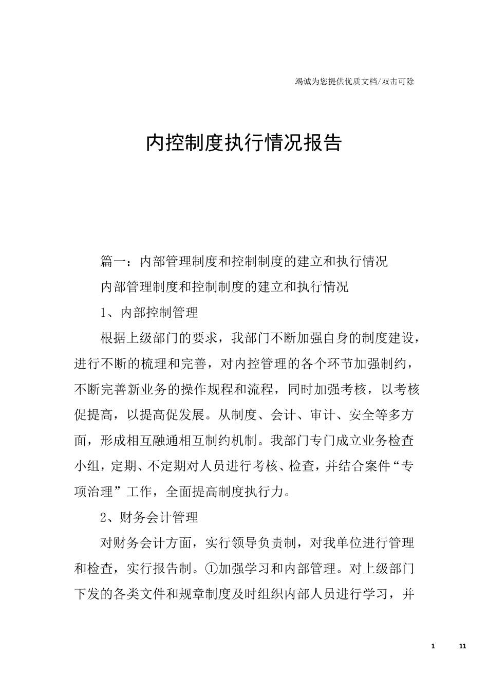 内控制度执行情况报告_第1页