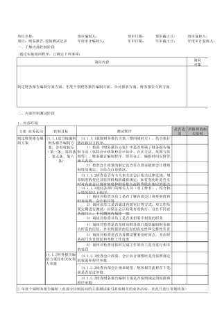 内控审计工作底稿财务报告
