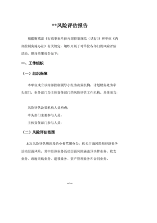 内控风险评估报告范文