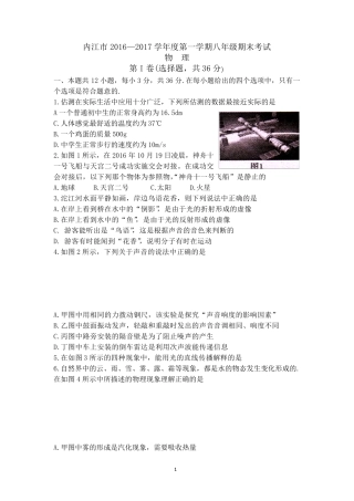 内江市2016—2017学年度第一学期八年级期末考试物理试题及答案