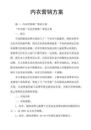 内衣营销方案