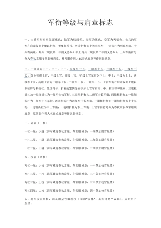 军衔等级与肩章标志