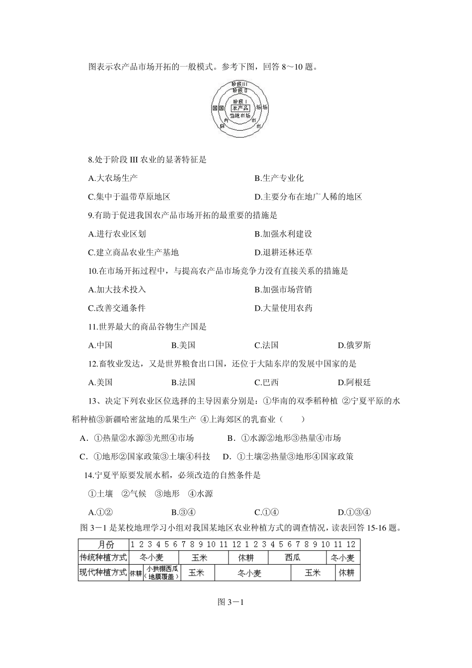 农业地域的形成和发展单元测试卷_第2页