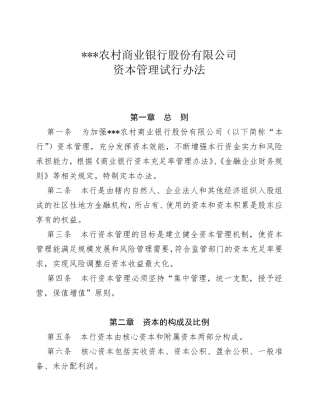 农村商业银行资本管理试行办法