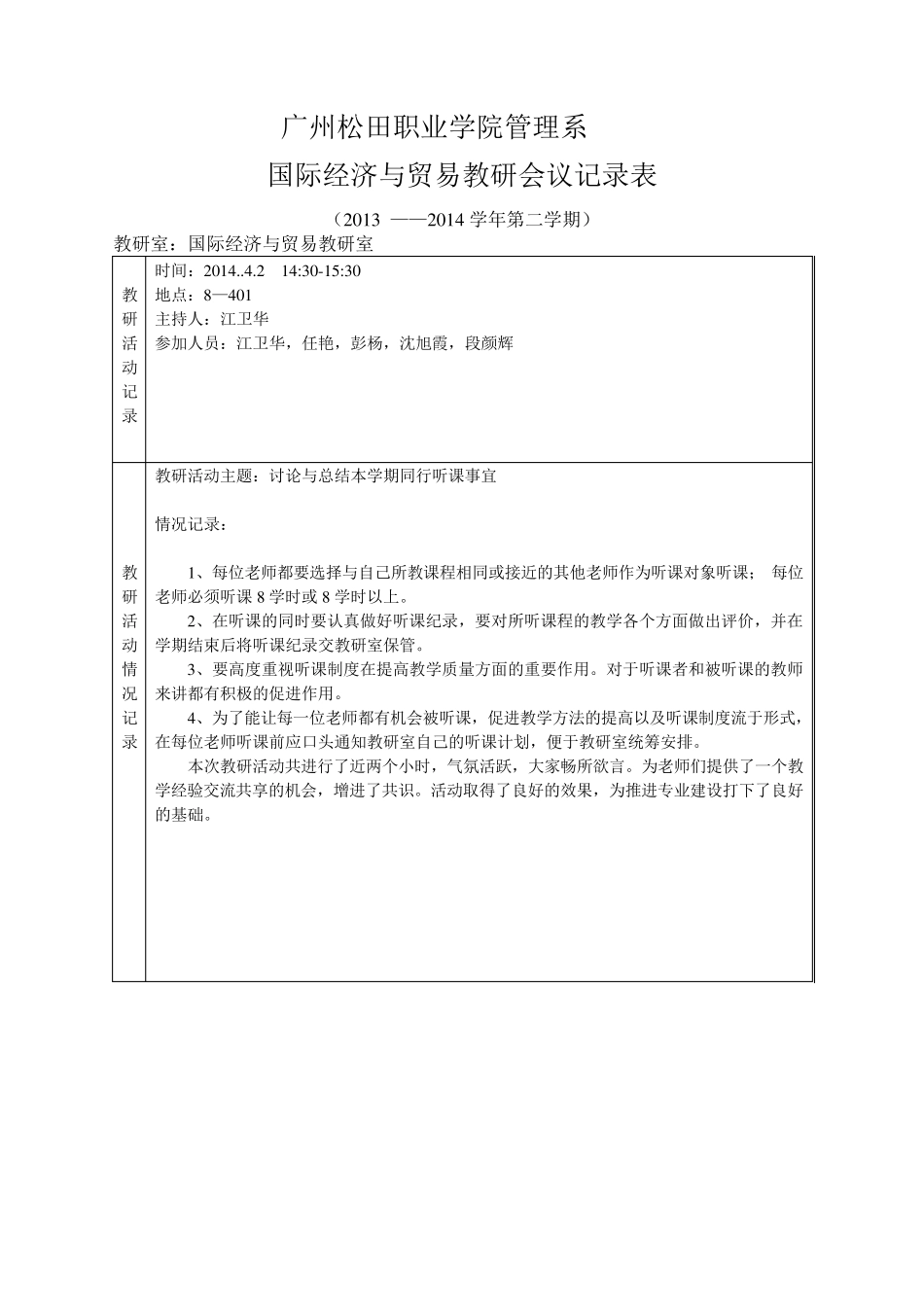 国贸教研室教研活动记录表(20132014第二学期)_第3页
