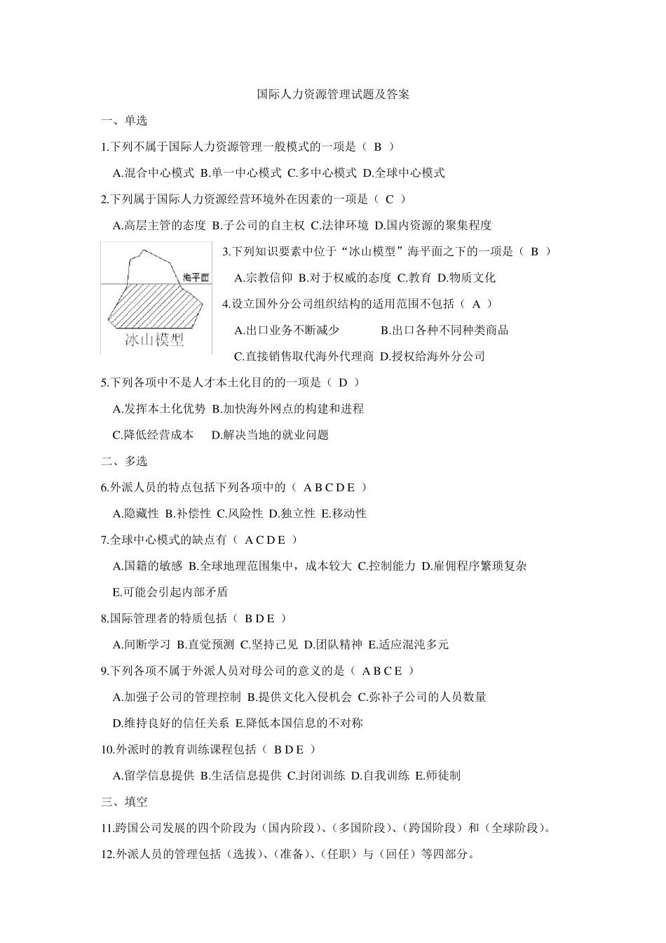 国际人力资源管理试题及答案_第1页