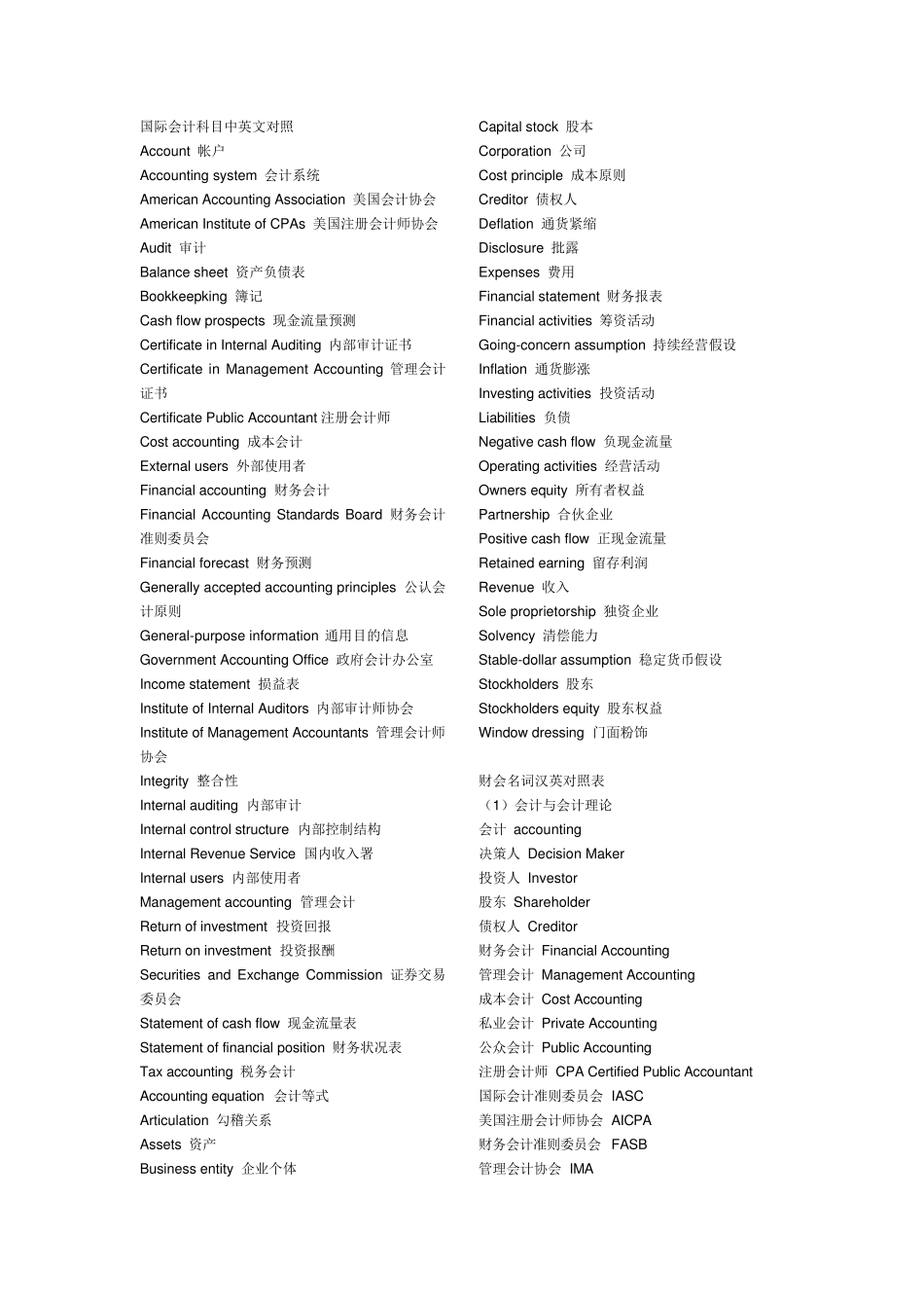 国际会计科目中英文对照_第1页