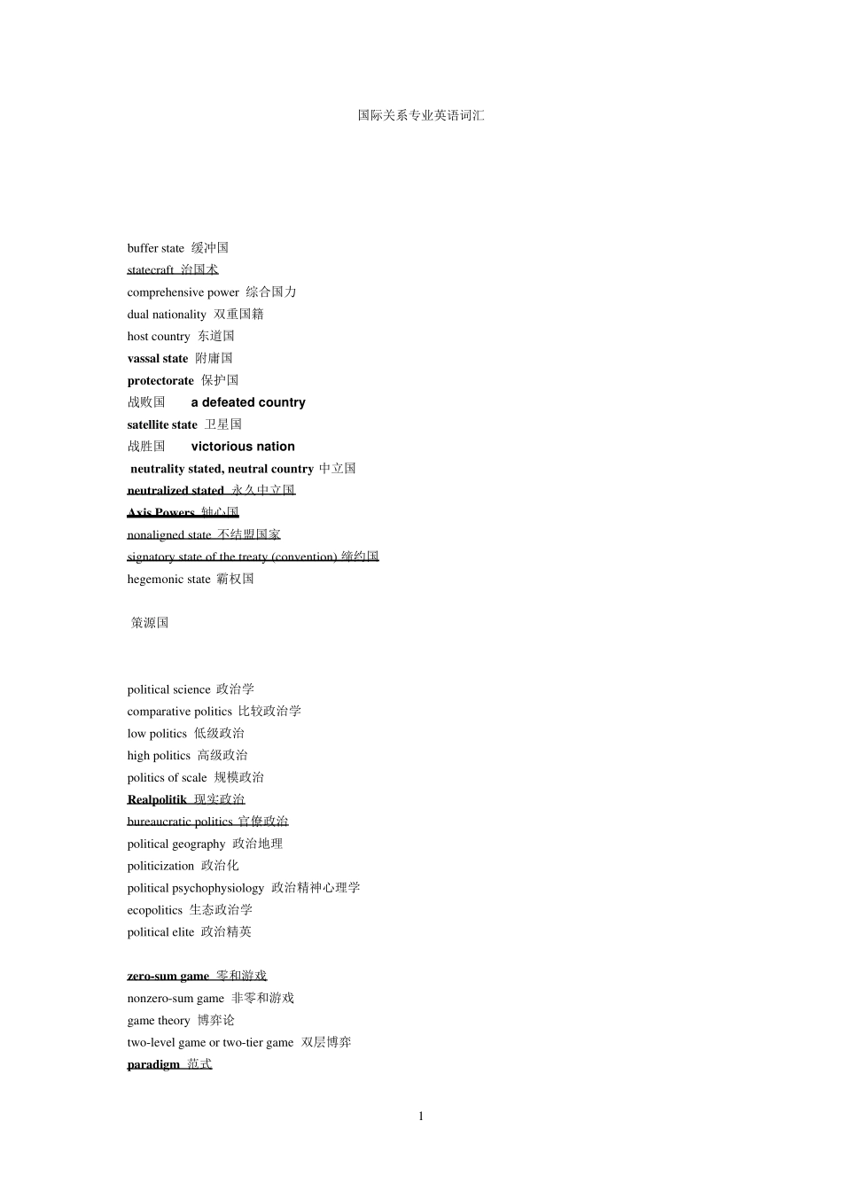 国际关系专业英语词汇_第1页