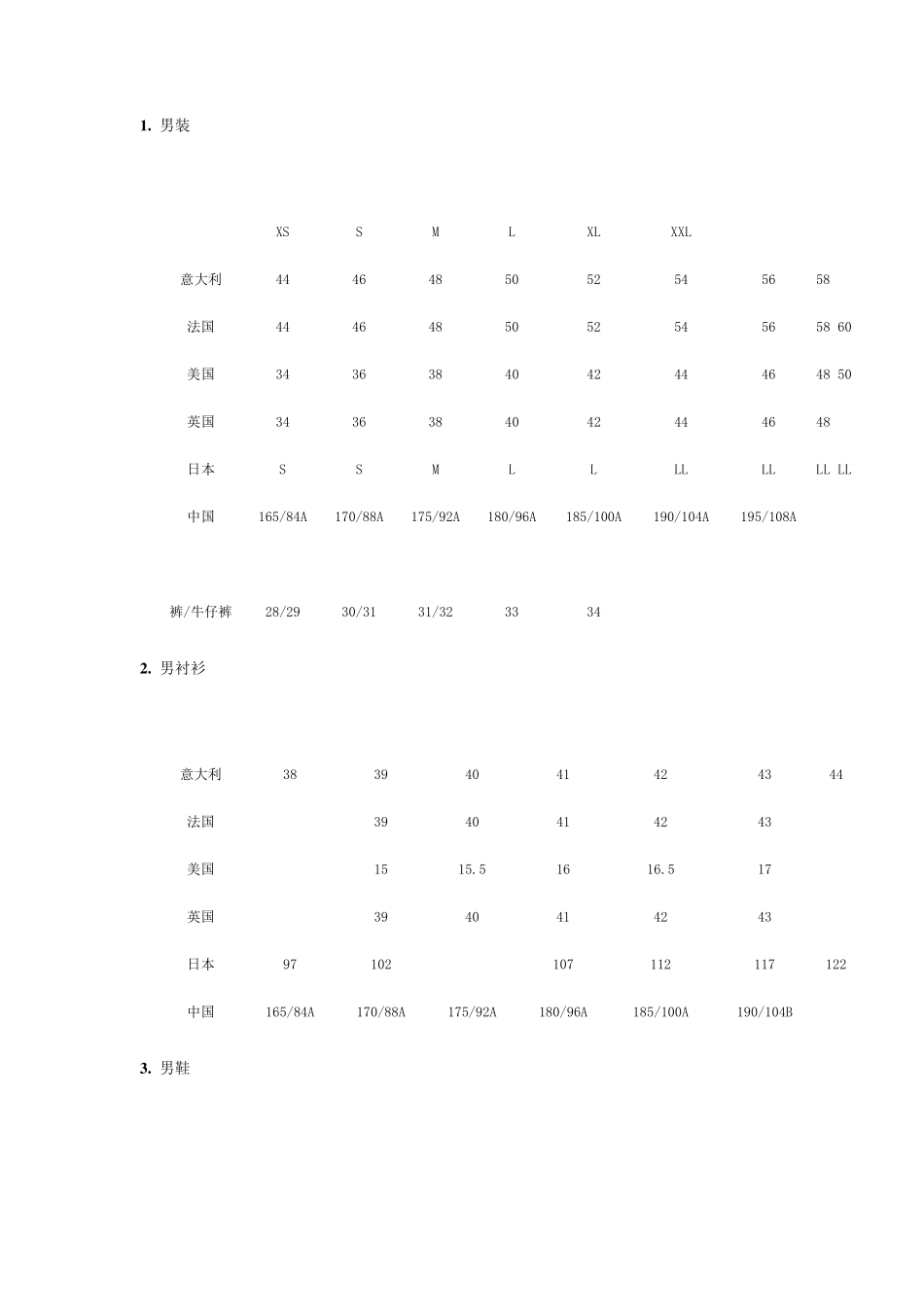 国际尺码对照表_第1页