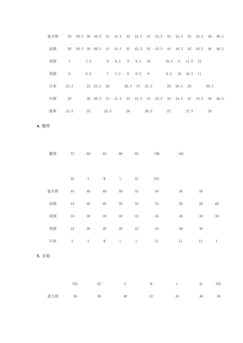 国际尺码对照表_第2页