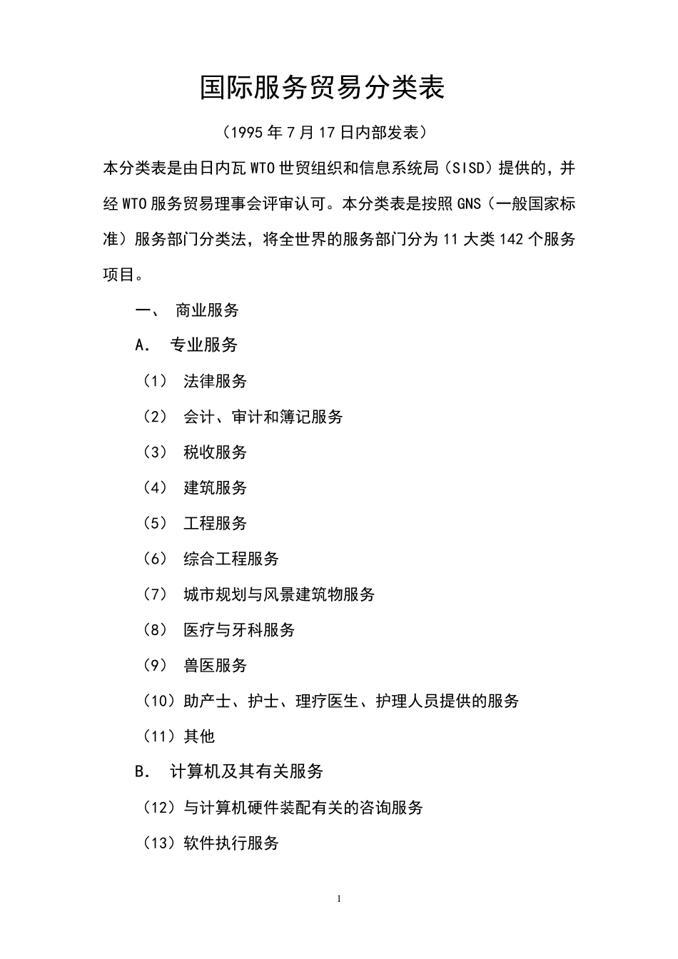 国际服务贸易分类表_第1页