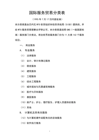 国际服务贸易分类表